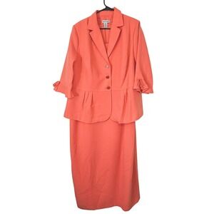 Jessica London Coral Pink Peplum Blazer and Sheath Dress Suit Set 20 Spring